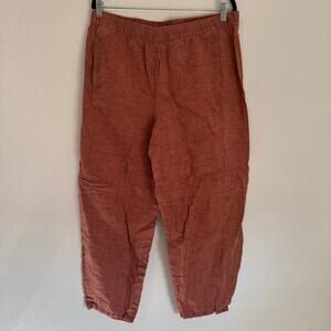 NEW Eileen Fisher Women's Sz M Linen Lantern Ankle Pant in Red Natural Fiber